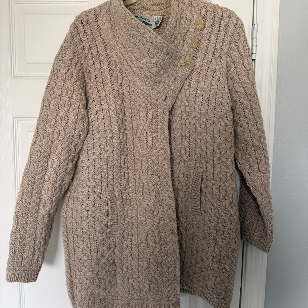 Aran Crafts Cowl Neck Cable Knit Sweater - Cream